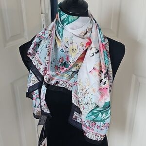 New Vince Camuto Lily Square Bright Floral Print Satin Scarf